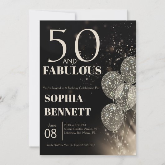 50歳の誕生日おめでとう ファブリカス スクリプト 招待状 (正面)