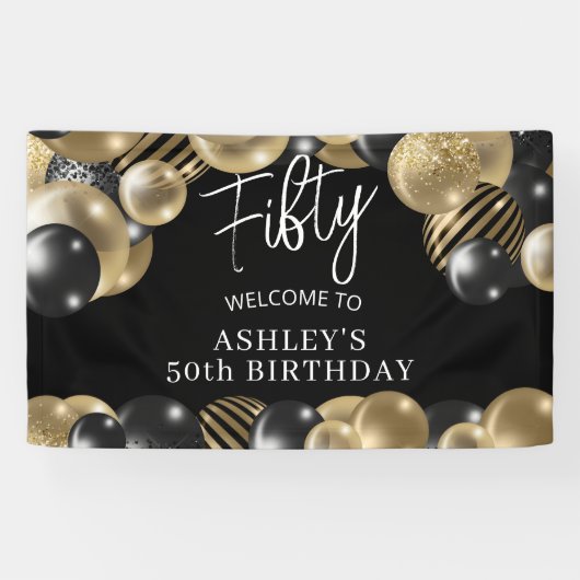 50歳の誕生日おめでとう ブラックゴールド 横断幕 (横)