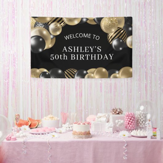 50歳の誕生日おめでとう ブラックゴールド 横断幕 (パーティー)