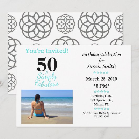 50歳の誕生日おめでとう ブルーシンプル招待状 招待状 (正面/裏面)