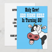 50歳の誕生日おめでとう！ユーモアたっぷりの牛の漫画招待状 招待状 (正面/裏面)
