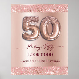 50歳の誕生日おめでとう ローズゴールドで50歳を輝かしく ポスター