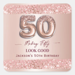 50歳の誕生日おめでとう ローズゴールド スクエアシール