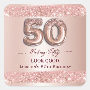 50歳の誕生日おめでとう ローズゴールド スクエアシール