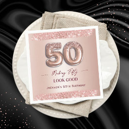 50歳の誕生日おめでとう ローズゴールド スタンダードカクテルナプキン