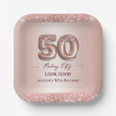 50歳の誕生日おめでとう ローズゴールド ペーパープレート (正面)