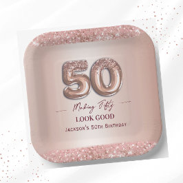 50歳の誕生日おめでとう ローズゴールド ペーパープレート