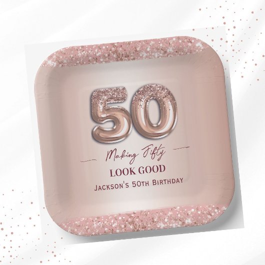 50歳の誕生日おめでとう ローズゴールド ペーパープレート