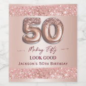 50歳の誕生日おめでとう ローズゴールド ワインラベル (シングルラベル)