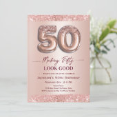 50歳の誕生日おめでとう ローズゴールド 招待状 (スタンド正面)