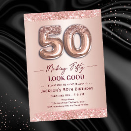 50歳の誕生日おめでとう ローズゴールド 招待状