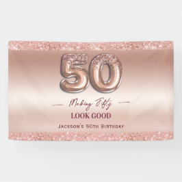 50歳の誕生日おめでとう ローズゴールド 横断幕
