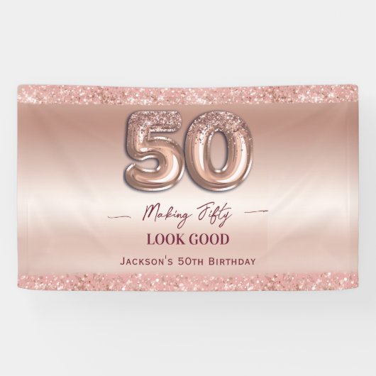 50歳の誕生日おめでとう ローズゴールド 横断幕 (横)