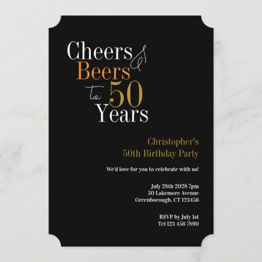 50歳の誕生日おめでとう！乾杯とビールパーティー 招待状 (正面)