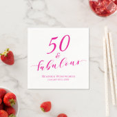 50歳の誕生日おめでとう 名前と日付入り ピンク スタンダードカクテルナプキン (インサイチュ)
