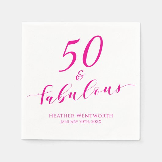 50歳の誕生日おめでとう 名前と日付入り ピンク スタンダードカクテルナプキン (正面)