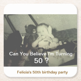 50歳の誕生日おめでとう 子どもの写真 スクエアペーパーコースター