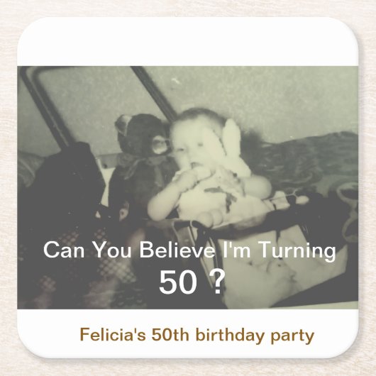 50歳の誕生日おめでとう 子どもの写真 スクエアペーパーコースター (正面)