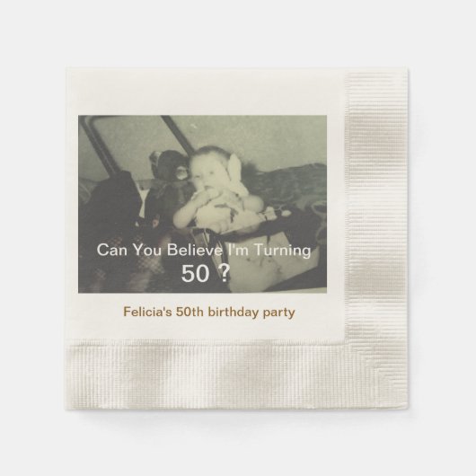 50歳の誕生日おめでとう 子どもの写真 縁ありカクテルナプキン (正面)