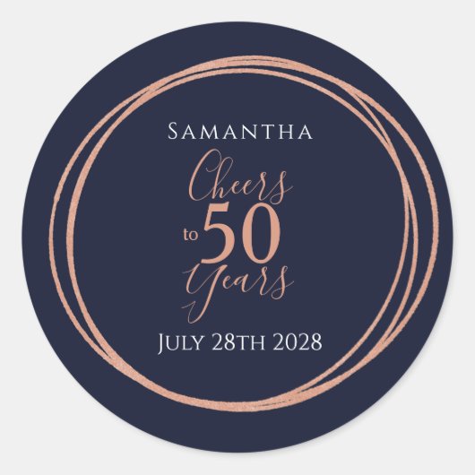 50歳の誕生日おめでとう！海軍50年 ローズゴールド ラウンドシール (正面)
