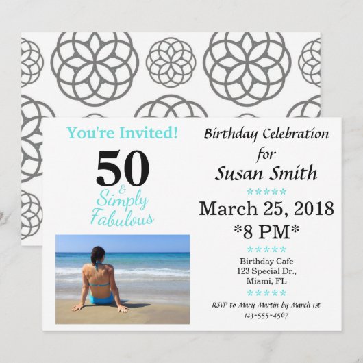 50歳の誕生日おめでとう 素敵なバースデー招待状 招待状 (正面/裏面)