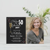 50歳の誕生日おめでとう！素晴らしい50年 黒 招待状 (スタンド正面)