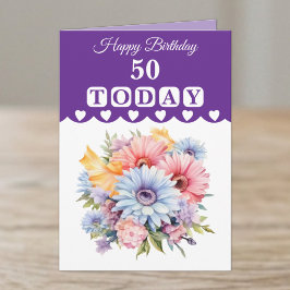 50歳の誕生日おめでとう 紫の花 カード
