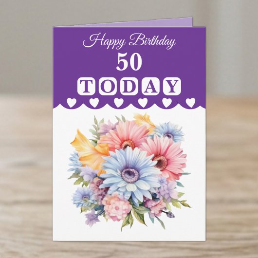 50歳の誕生日おめでとう 紫の花 カード