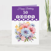50歳の誕生日おめでとう 紫の花 カード (正面)