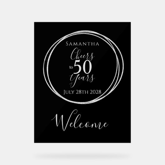 50歳の誕生日おめでとう 50年の歴史 ブラック アクリルサイン (正面)
