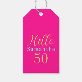 50歳の誕生日おめでとう！50歳 ハットピンク パーティー ギフトタグ