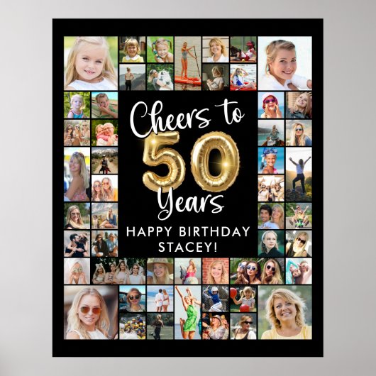 50歳の誕生日おめでとう 51枚フォトコラージュ 50年乾杯 ポスター (正面)