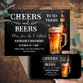50歳の誕生日おめでとう Cheers + Beers ラスティック招待状 招待状