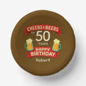 50歳の誕生日おめでとう NAMEさん ビールで乾杯！ ペーパーボウル (正面)