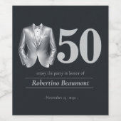 50歳の誕生日お祝いに 銀と黒のタキシードデザイン ワインラベル (シングルラベル)