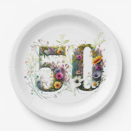 50歳の誕生日お祝いのワイルドフラワーのテキスト ペーパープレート