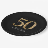 50歳の誕生日お祝いゴールドラメ ペーパープレート (アングル)