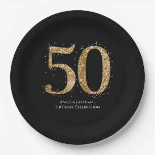 50歳の誕生日お祝いゴールドラメ ペーパープレート