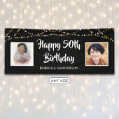 50歳の誕生日お祝いバナー(過去と現在の写真とブラックバック) 横断幕