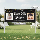 50歳の誕生日お祝いバナー(過去と現在の写真とブラックバック) 横断幕