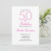 50歳の誕生日お祝いパーティーファブリカス ピンク 招待状 (スタンド正面)