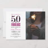 50歳の誕生日お祝いパーティーフォト ピンク 招待状 (正面)