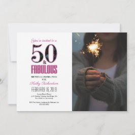 50歳の誕生日お祝いパーティーフォト ピンク 招待状