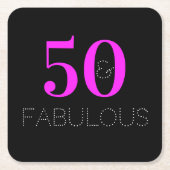 50歳の誕生日お祝いパーティー用ネオンサイン風デザイン スクエアペーパーコースター (正面)