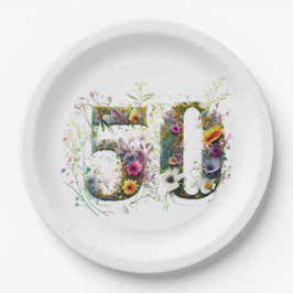 50歳の誕生日お祝いワイルドフラワーの文字 ペーパープレート