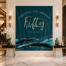 50歳の誕生日お祝い用「Fifty & Fabulous」フォトバックドロップ タペストリー