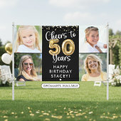 50歳の誕生日お祝い4枚の写真 50年の軌跡を讃えて カラフルなコンフェティ 横断幕