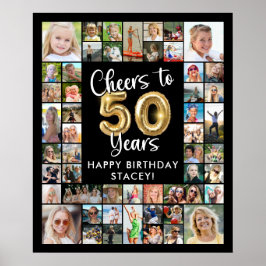 50歳の誕生日お祝い41枚フォトコラージュ テンプレート Cheers to 50 Years ポスター