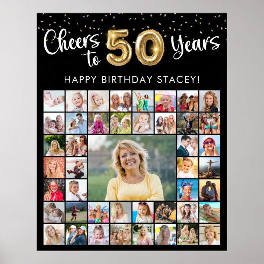 50歳の誕生日お祝い45枚フォトコラージュ Cheers to Years ポスター (正面)