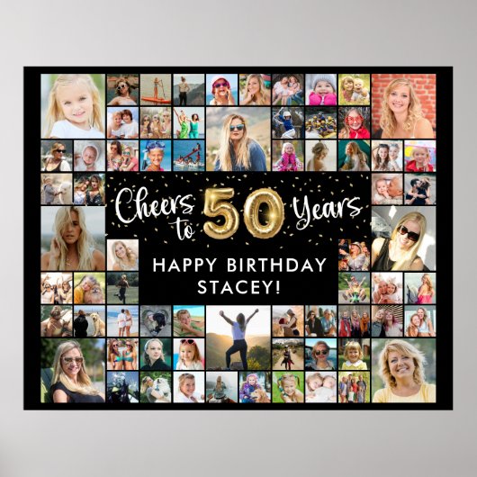 50歳の誕生日お祝い68枚フォトコラージュ Cheers To 50 Years ポスター (正面)